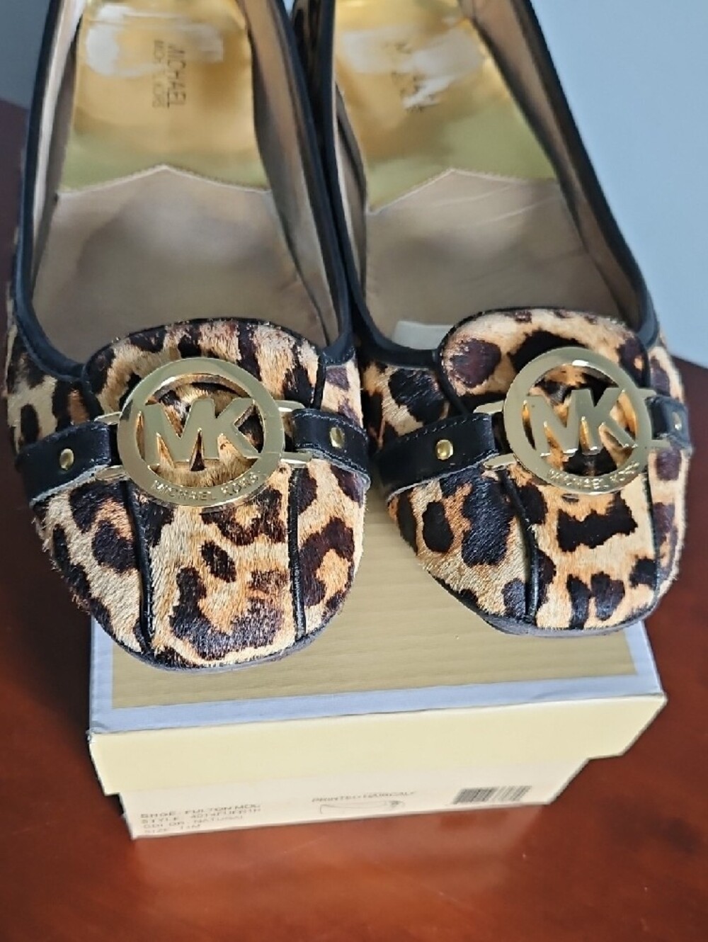 Michael Kors Leopard-Print Ballet Flats with Gold MK Emblem